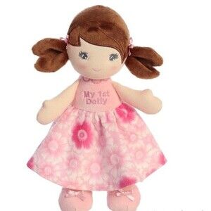 Ebba First Doll 12"  “My 1st Dolly”  Brunette Plush With Pink Floral Dress Cute!